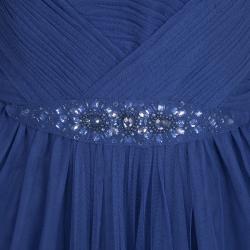 ML by Monique Lhuillier SS'14 Blue Embellished Drape Detail  Strapless Tulle Dress L
