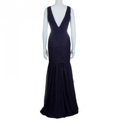 Pre Owned فستان سهرة أم إل مونيك لولييه تول بنفسجي بالترتر بلا أكمام M