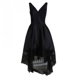 ML By Monique Lhuillier Black Lace Detail High Low Gown S