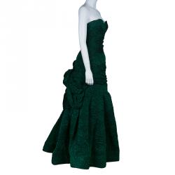 Monique Lhuillier Green Tufted-skirt Strapless Gown M