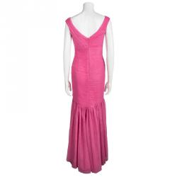 Monique Lhuillier Pink Pleated Net Detail Sleeveless Gown S