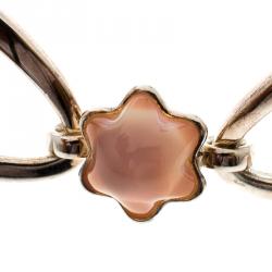 Pre Owned Montblanc Cabochon de Montblanc Collection Rose Quartz Star Link Silver Bracelet