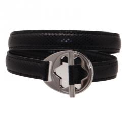 Pre Owned Montblanc Hold Me Tight Black Leather Silver Bracelet