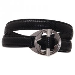 Pre Owned Montblanc Hold Me Tight Black Leather Silver Bracelet