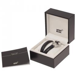 Pre Owned Montblanc Hold Me Tight Black Leather Silver Bracelet