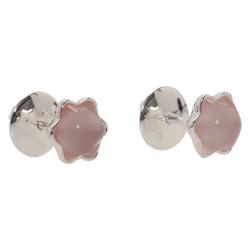Pre Owned Montblanc Star Rose Quartz Cabouchon Silver Stud Earrings