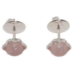 Pre Owned Montblanc Star Rose Quartz Cabouchon Silver Stud Earrings