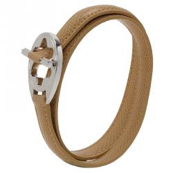 Pre Owned Montblanc Hold Me Tight Beige Leather Silver Bracelet