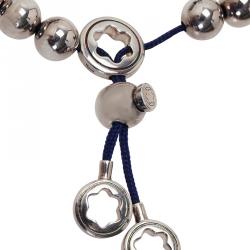 Pre Owned Montblanc Star Beads Blue Cord Silver Bracelet