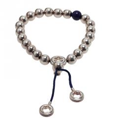 Pre Owned Montblanc Star Beads Blue Cord Silver Bracelet