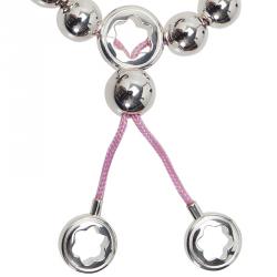 Pre Owned Montblanc Star Beads Pink Cord Silver Bracelet