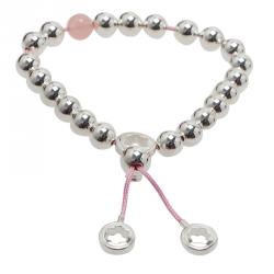 Pre Owned Montblanc Star Beads Pink Cord Silver Bracelet