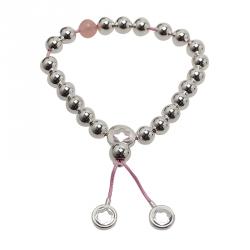 Pre Owned Montblanc Star Beads Pink Cord Silver Bracelet