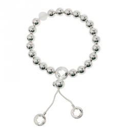 Pre Owned Montblanc Star Beads White Cord Silver Bracelet