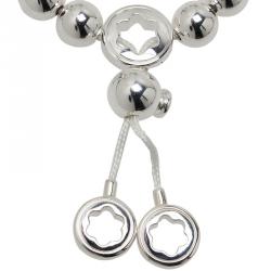 Pre Owned Montblanc Star Beads White Cord Silver Bracelet