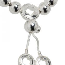 Pre Owned Montblanc Star Beads White Cord Silver Bracelet