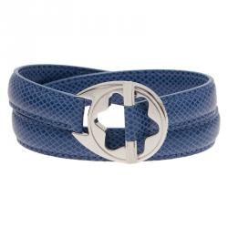 Pre Owned Montblanc Hold Me Tight Blue Leather Silver Bracelet
