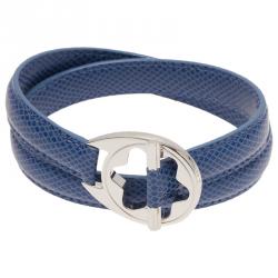 Pre Owned Montblanc Hold Me Tight Blue Leather Silver Bracelet