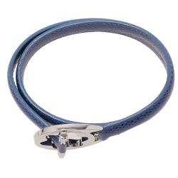 Pre Owned Montblanc Hold Me Tight Blue Leather Silver Bracelet