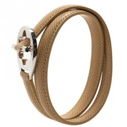 Pre Owned Montblanc Hold Me Tight Beige Leather Silver Bracelet