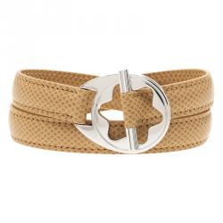 Pre Owned Montblanc Hold Me Tight Beige Leather Silver Bracelet