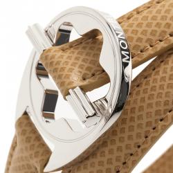 Pre Owned Montblanc Hold Me Tight Beige Leather Silver Bracelet