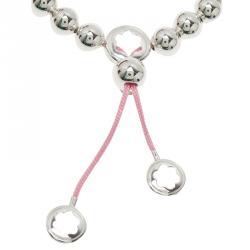 Pre Owned Montblanc Star Beads Pink Cord Silver Bracelet