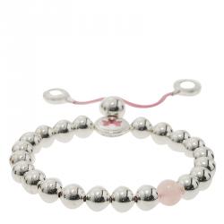 Pre Owned Montblanc Star Beads Pink Cord Silver Bracelet