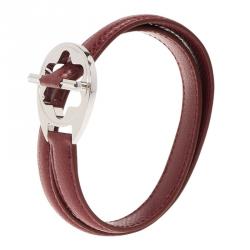 Montblanc Star Collection Hold Me Tight Red Leather Silver Bracelet Size 18cm