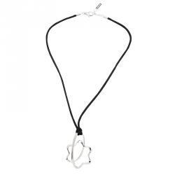Pre Owned Montblanc Star Signature Silver Pendant & Black Cord Necklace