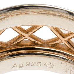 Pre Owned Montblanc Silver Rose Gold Tone Band Ring 58