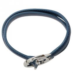 Pre Owned Montblanc Hold Me Tight Blue Leather Silver Bracelet