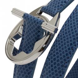 Pre Owned Montblanc Hold Me Tight Blue Leather Silver Bracelet