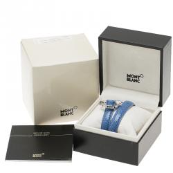 Pre Owned Montblanc Hold Me Tight Blue Leather Silver Bracelet