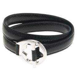 Pre Owned Montblanc Star Collection Hold Me Tight Black Leather Silver Bracelet