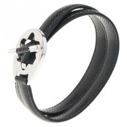 Pre Owned Montblanc Star Collection Hold Me Tight Black Leather Silver Bracelet