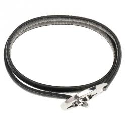 Pre Owned Montblanc Star Collection Hold Me Tight Black Leather Silver Bracelet