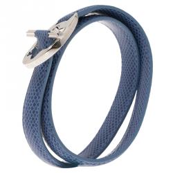 Pre Owned Montblanc Star Collection Hold Me Tight Artic Blue Leather & Silver Wrap Around Toggle Bracelet 18cm