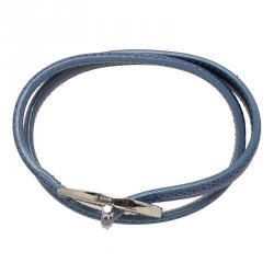 Pre Owned Montblanc Star Collection Hold Me Tight Artic Blue Leather & Silver Wrap Around Toggle Bracelet 18cm