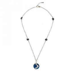 Pre Owned Montblanc Blue Resin Engraved Pendant & Star Motif Silver Chain Necklace