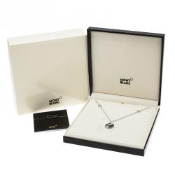 Pre Owned Montblanc Blue Resin Engraved Pendant & Star Motif Silver Chain Necklace