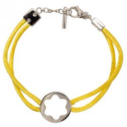 Pre Owned Montblanc Star Collection Silver Star Yellow Satin Bracelet