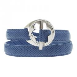 Pre Owned Montblanc Star Collection Hold Me Tight Artic Blue Leather & Silver Wrap Around Toggle Bracelet 18cm
