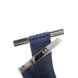 Pre Owned Montblanc Star Collection Hold Me Tight Artic Blue Leather & Silver Wrap Around Toggle Bracelet 18cm