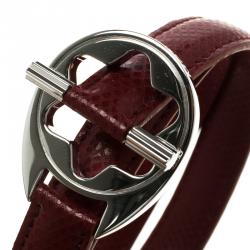 Pre Owned Montblanc Star Collection Hold Me Tight Burgundy Leather & Silver Wrap Around Toggle Bracelet 17cm