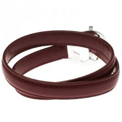 Pre Owned Montblanc Star Collection Hold Me Tight Burgundy Leather & Silver Wrap Around Toggle Bracelet 17cm