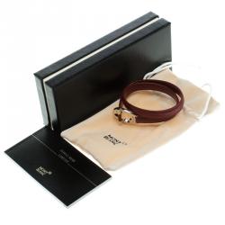 Pre Owned Montblanc Star Collection Hold Me Tight Burgundy Leather & Silver Wrap Around Toggle Bracelet 17cm