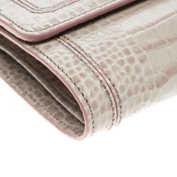 Pre Owned Montblanc Lilac Croc Embossed Leather French Wallet