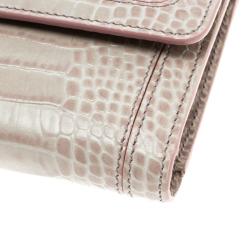 Pre Owned Montblanc Lilac Croc Embossed Leather French Wallet