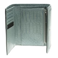 Pre Owned Montblanc Blue Croc Embossed Leather French Wallet
